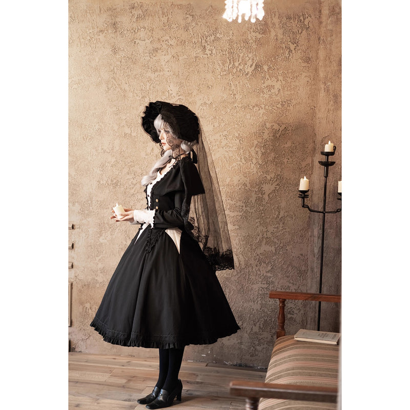 暗黒夜会のクラシカルケープワンピース - Black × White[2026年3月上旬-3月下旬発送予定]