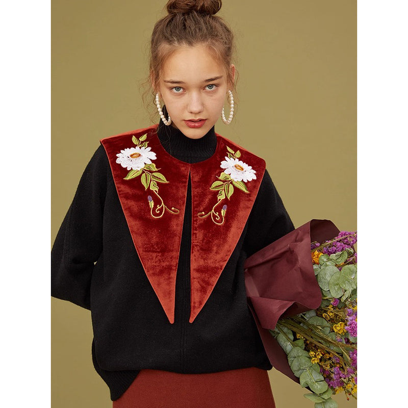 花絵の刺繍付け襟