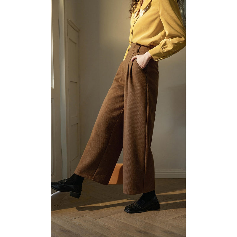 Dark Brown Herringbone Wide Pants