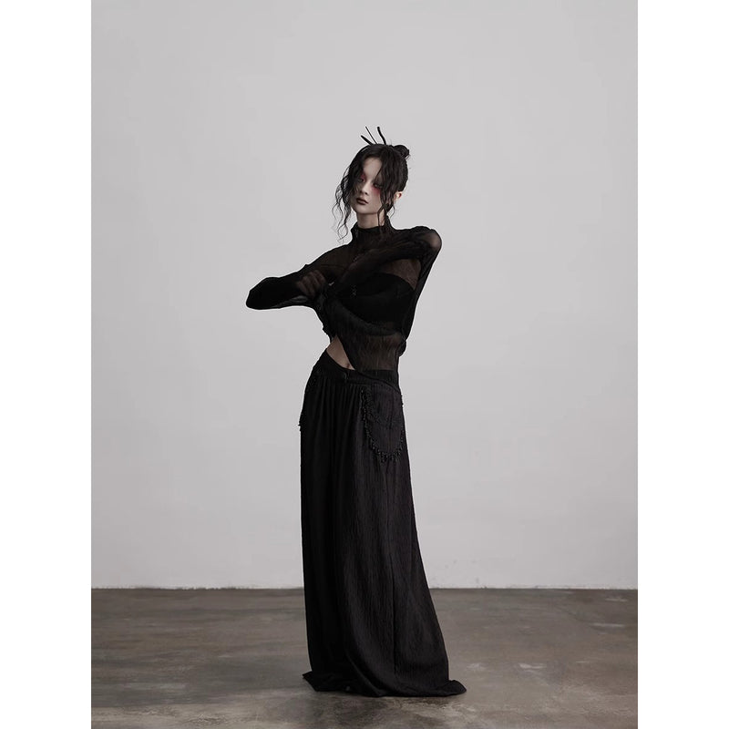 Stone Pendant Black Wide Pants