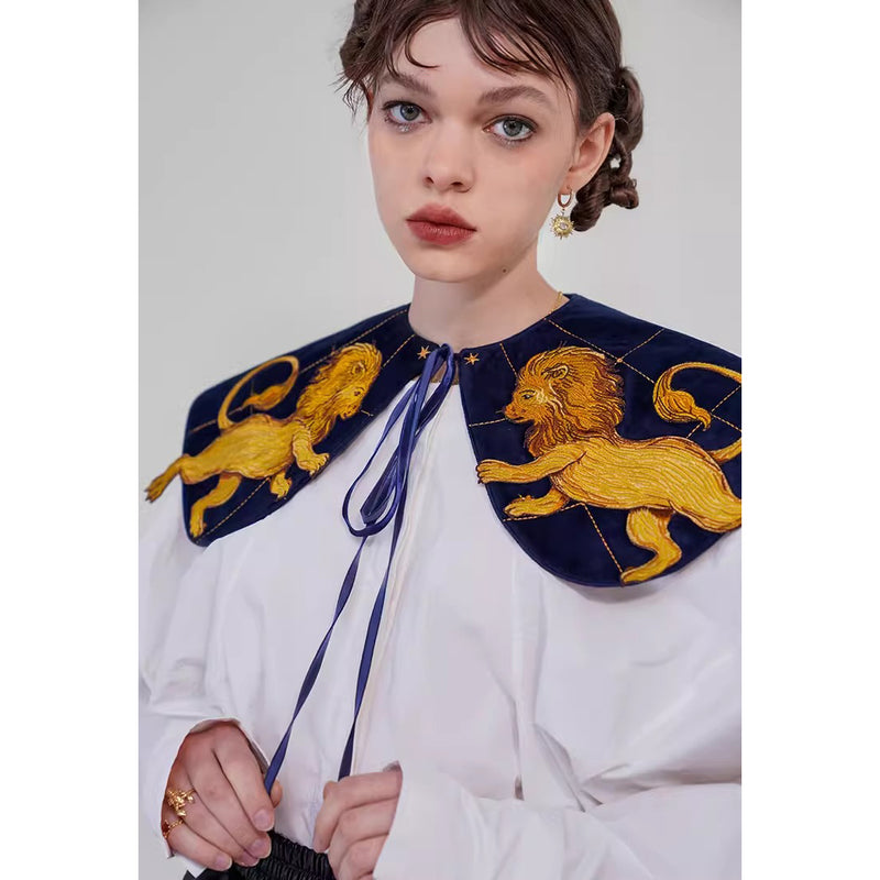 獅子の刺繍付け襟