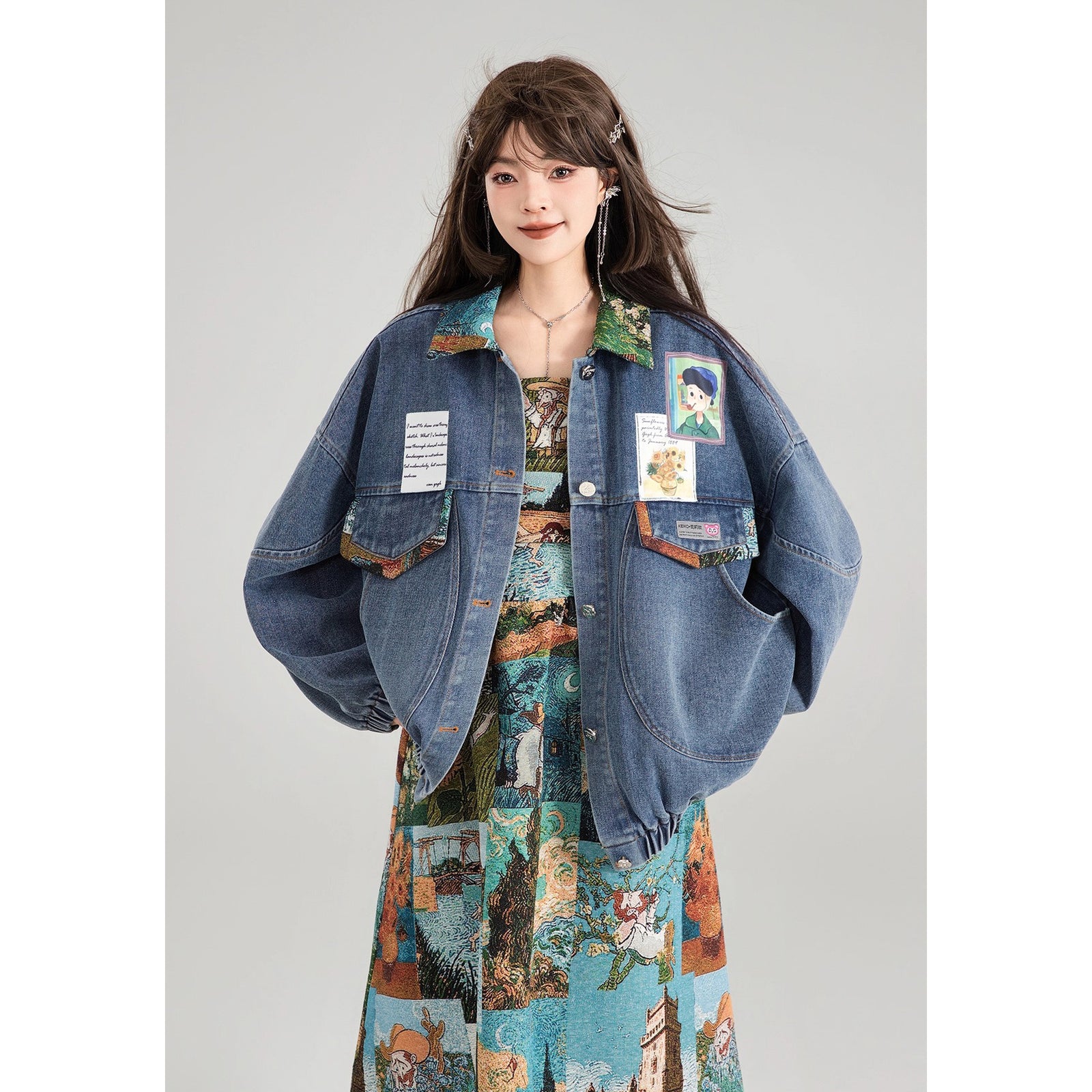 西洋油彩画のリボンデニムジャケット – ManusMachina