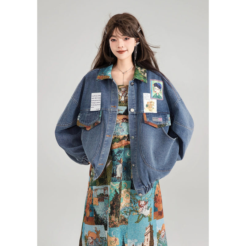 西洋油彩画のリボンデニムジャケット