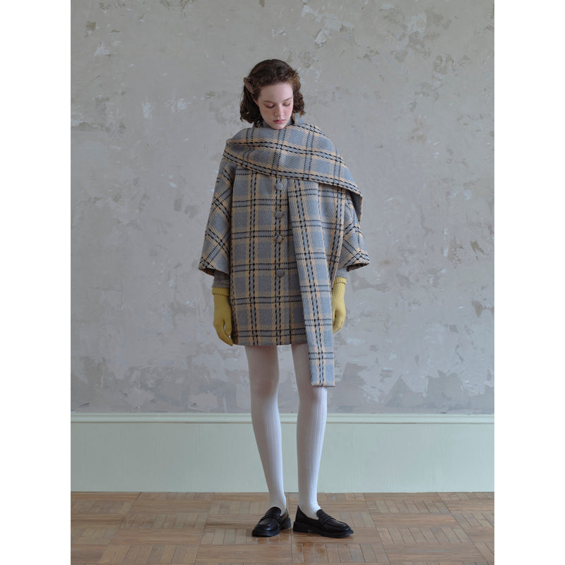 Gray and Yellow Plaid Scarf Coat