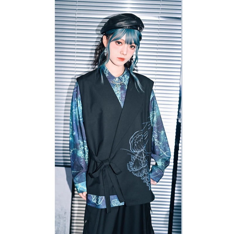 海月の刺繍アシンメトリーベスト