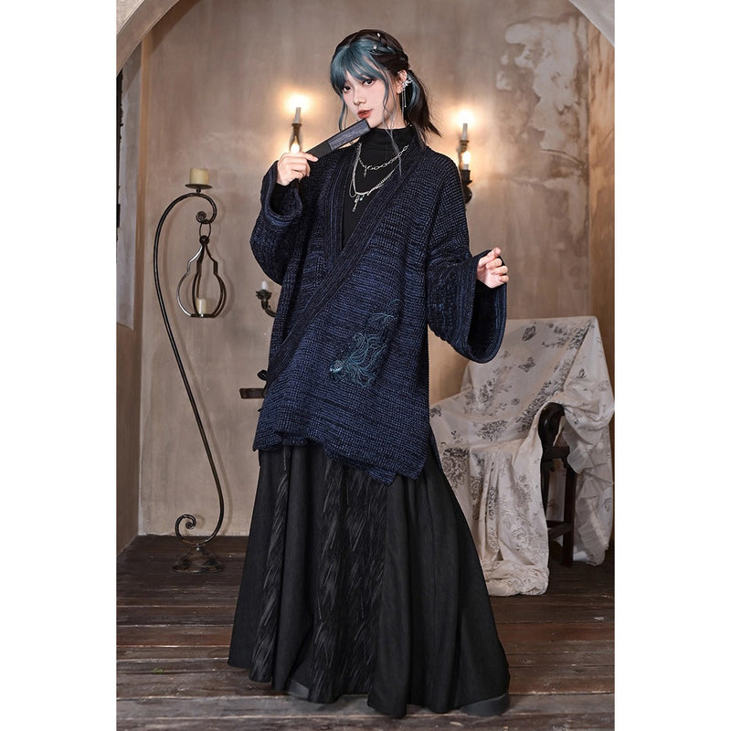 闘魚の刺繍ニットカーディガン