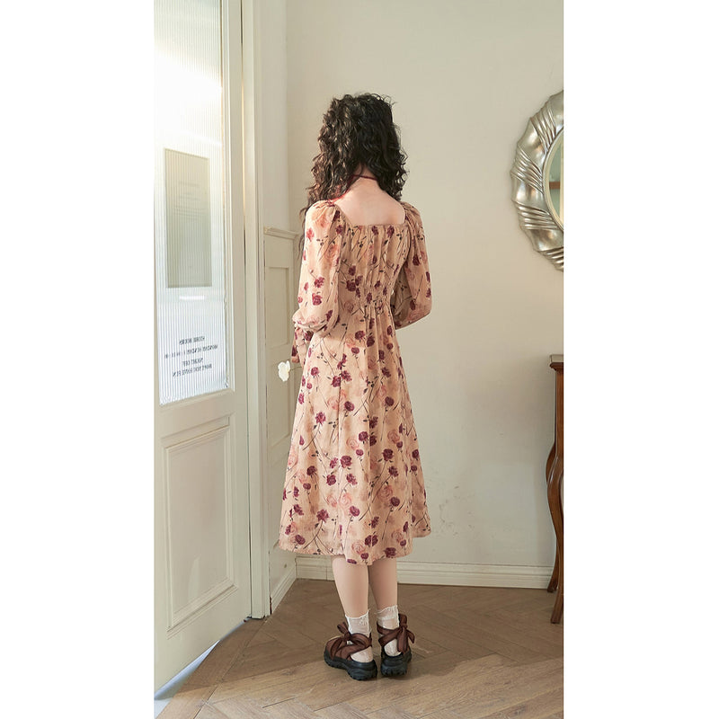 French Retro Rose Flower Dress