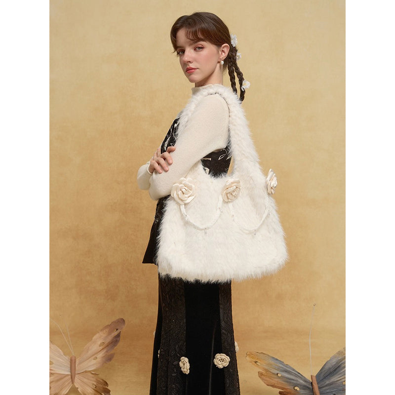 椿の花のファートートバッグ - Off White