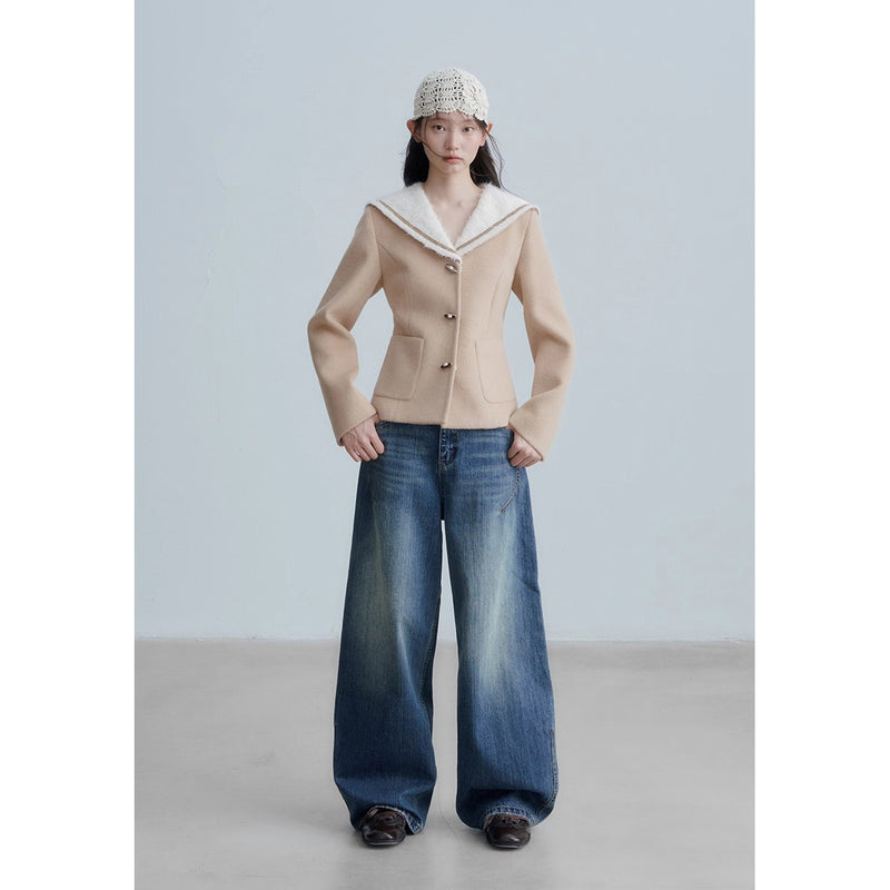 Sailor collar Beige Short Jacket