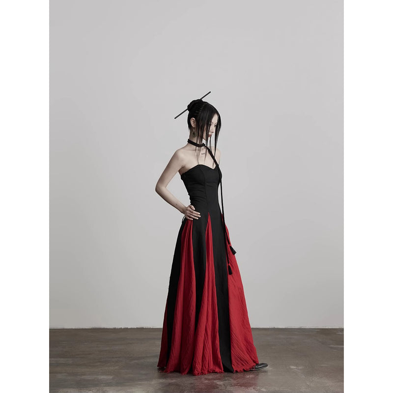 Black and Red Camisole Long Dress