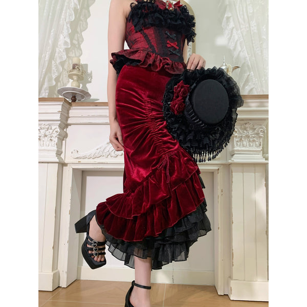 西洋貴族のベルベットマーメイドスカート - Wine Red[2026年2月下旬-3月下旬発送予定]