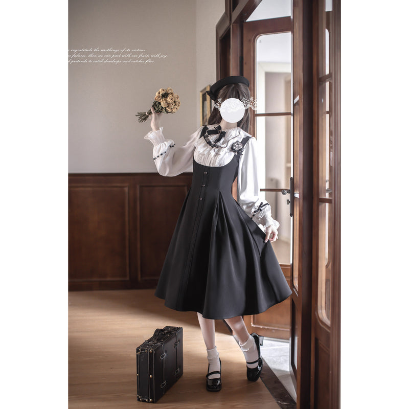 英国令嬢のクラシカルドッキングワンピースとケープ - Black