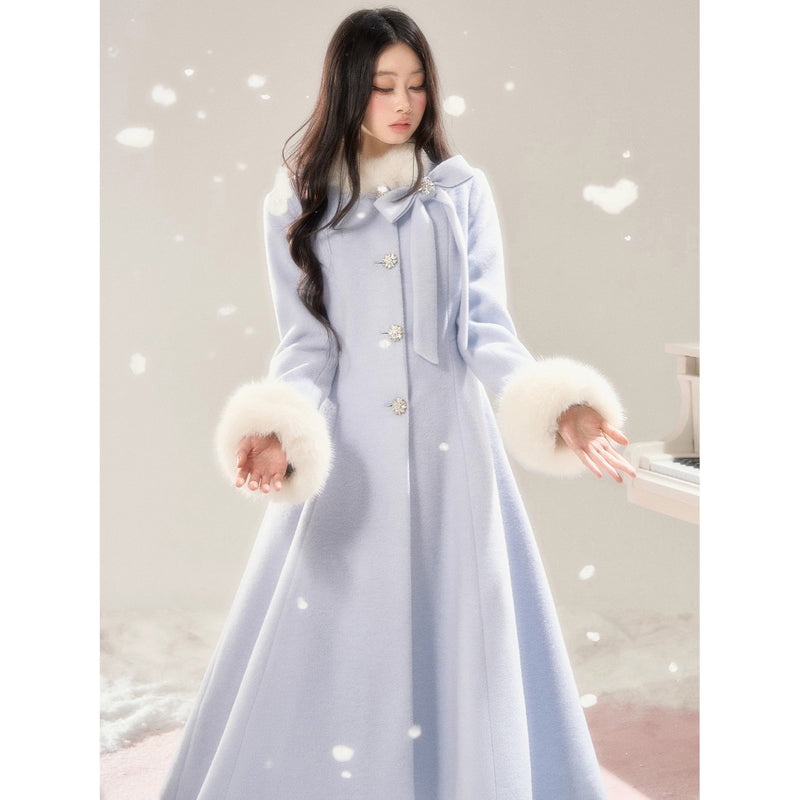 Movie Actress's Long Fur Wool Coat