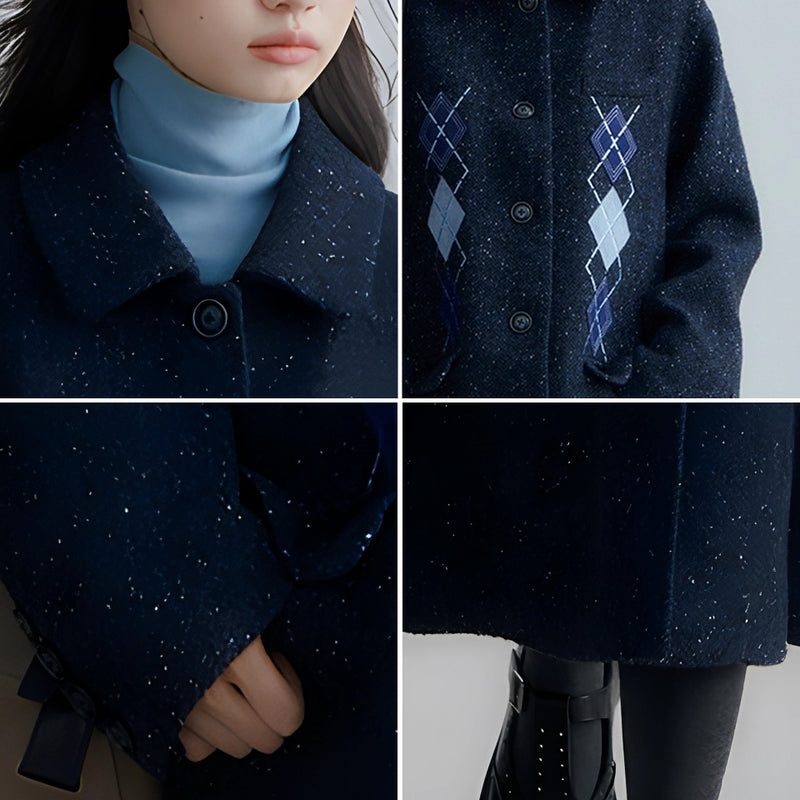 Dark Navy Argyle Wool Coat