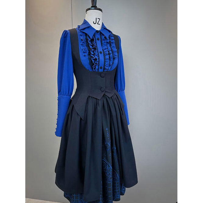 修道女の刺繍ジャンパースカート - Black × Blue[2025年3月下旬-5月上旬発送予定]