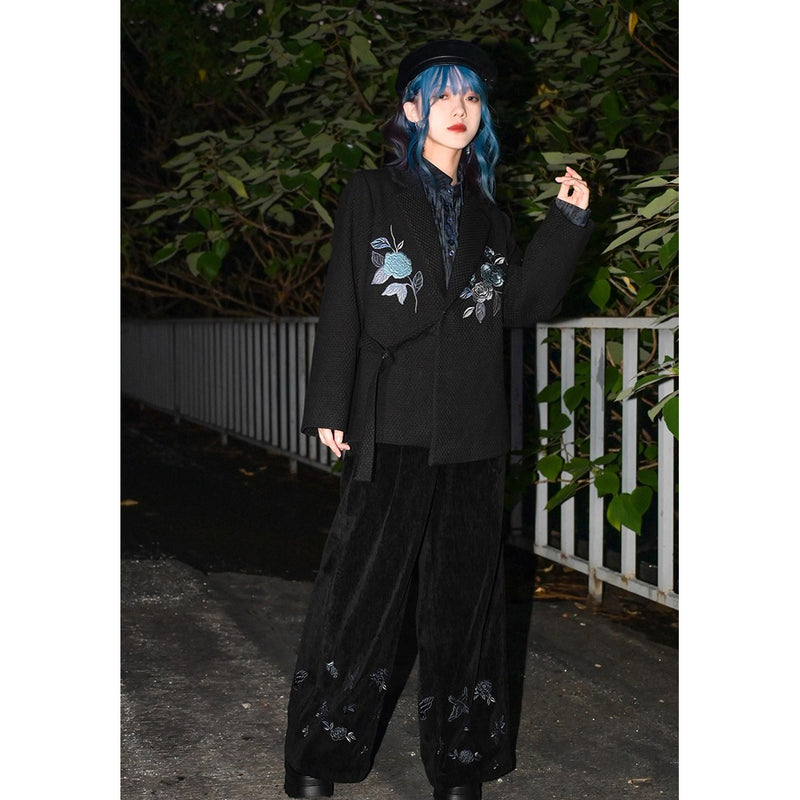 椿の花の刺繍チャイナジャケット