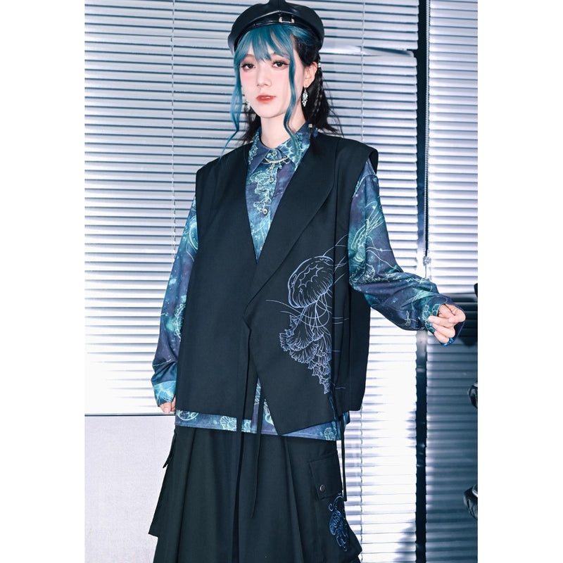 海月の刺繍アシンメトリーベスト