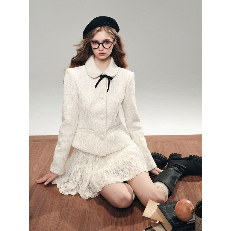 White Rose Lace Jacket and Short Skirt