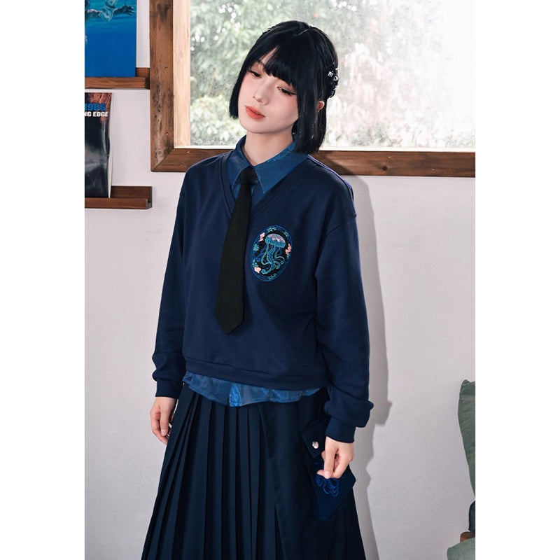 海月の刺繍ドッキングトップス