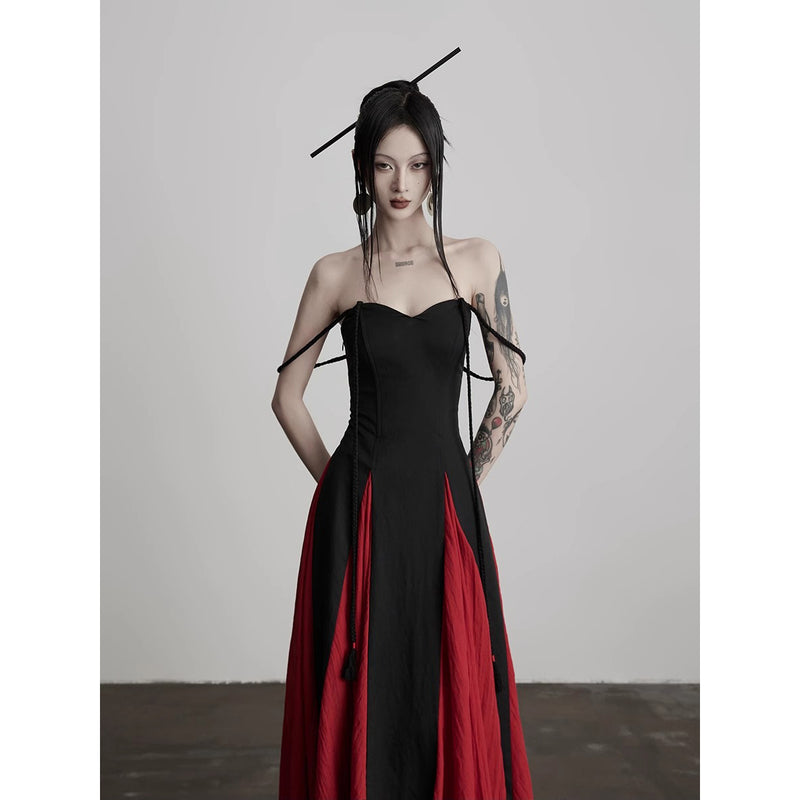 Black and Red Camisole Long Dress