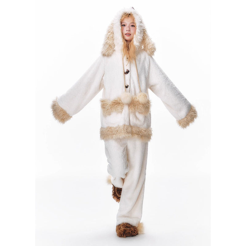 もふもふ子犬のルームウェア（フーディーとパンツ）