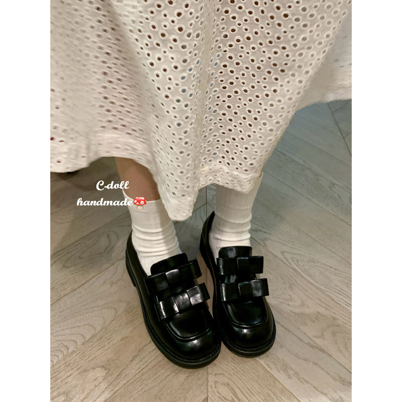 Double Ribbons Black Loafers