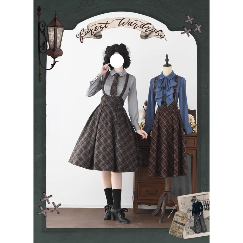 英国のお嬢様のクラシカルジャンパースカート - Olive Gray Checked[2025年12月中旬発送予定]