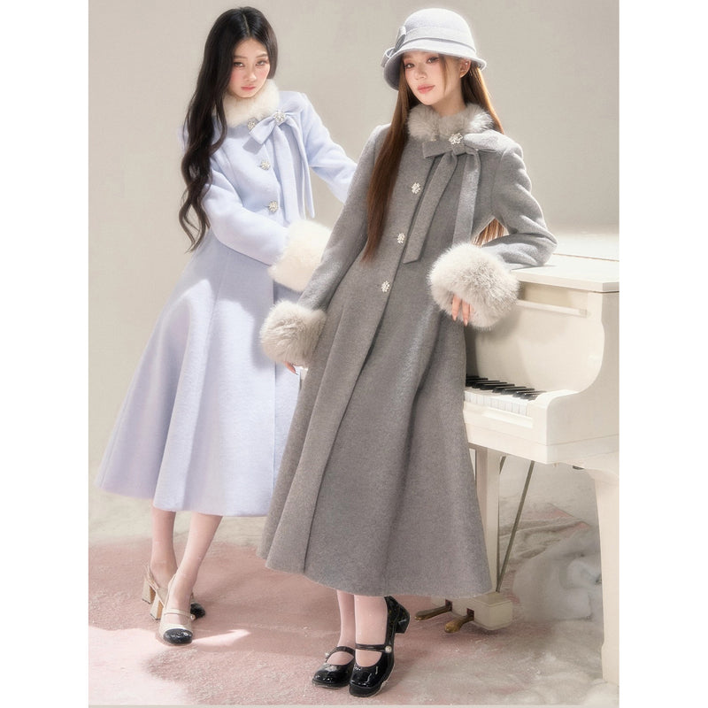 Movie Actress's Long Fur Wool Coat