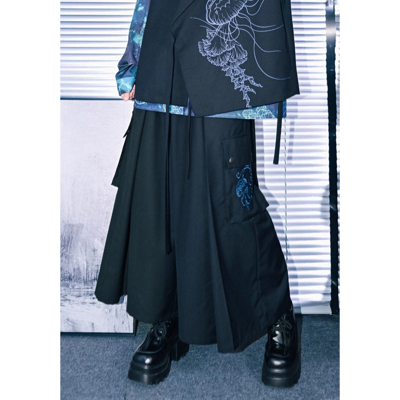 海月の刺繍ドレープワイドパンツ