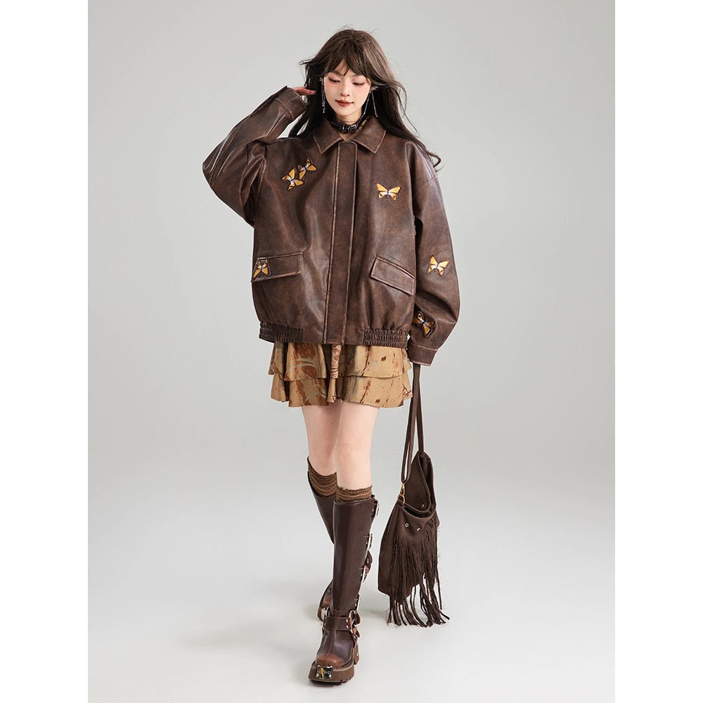 蝶々の刺繍レザージャケット – ManusMachina