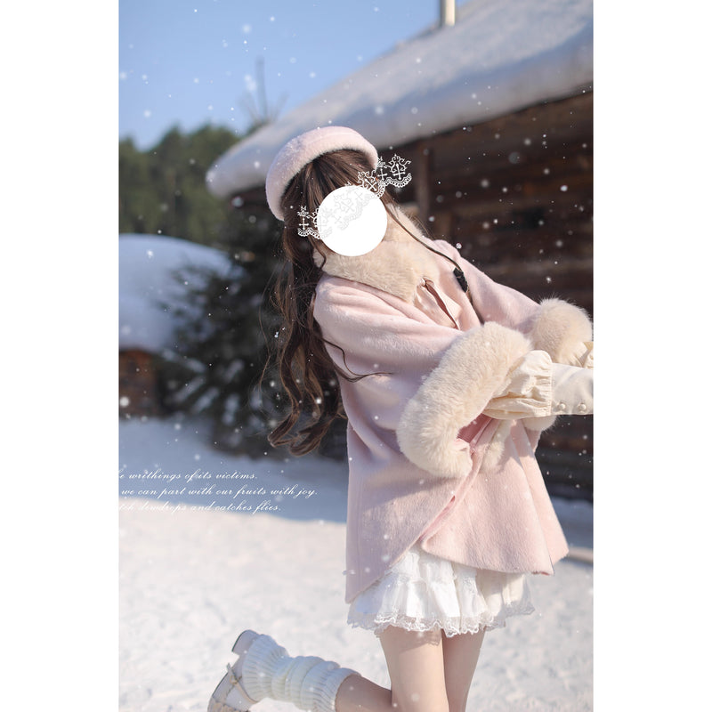 桜色のお嬢様のウールケープコート