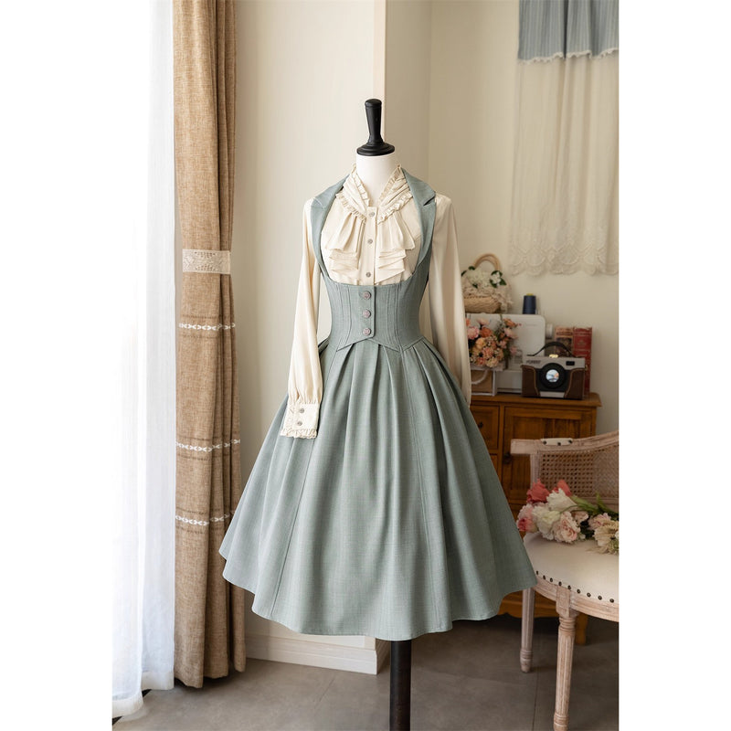 英吉利のお嬢様のクラシカルジャンパースカートとハイネックブラウス（ウォーターグリーン）