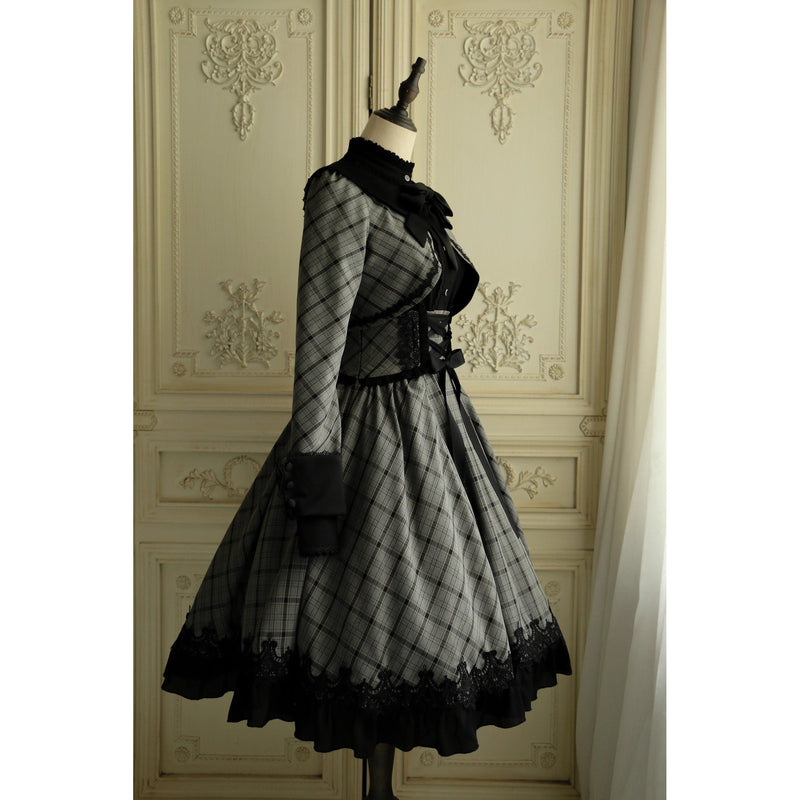 薄墨の格子柄ショートジャケットとケープ[2026年3月下旬-4月下旬発送予定]