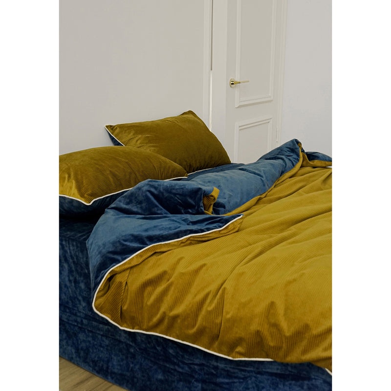 Gold Blue Velvet Bed Cover Set