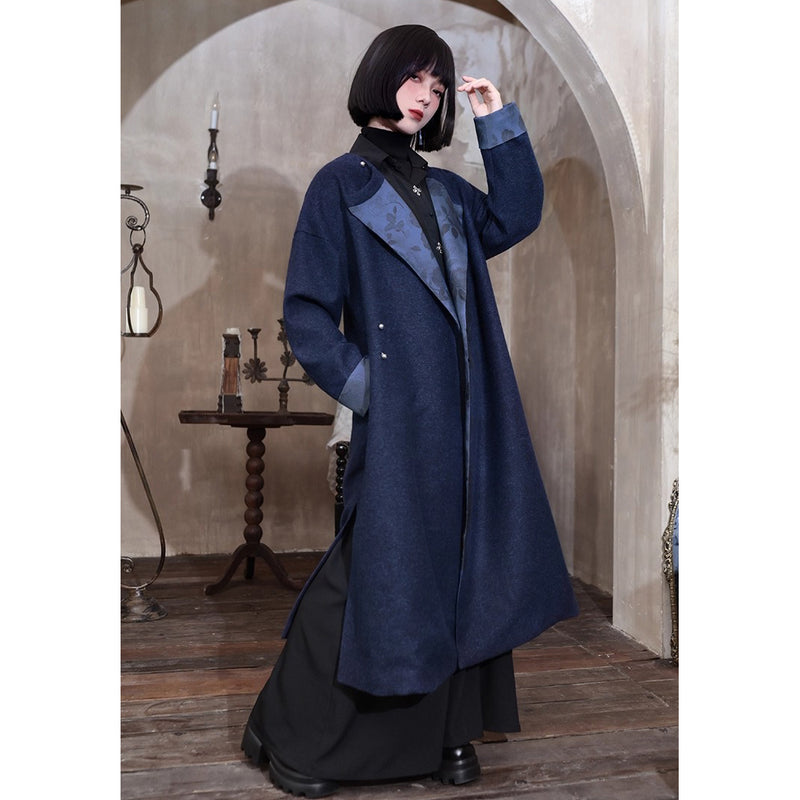 椿の花の挿絵ウールローブコート