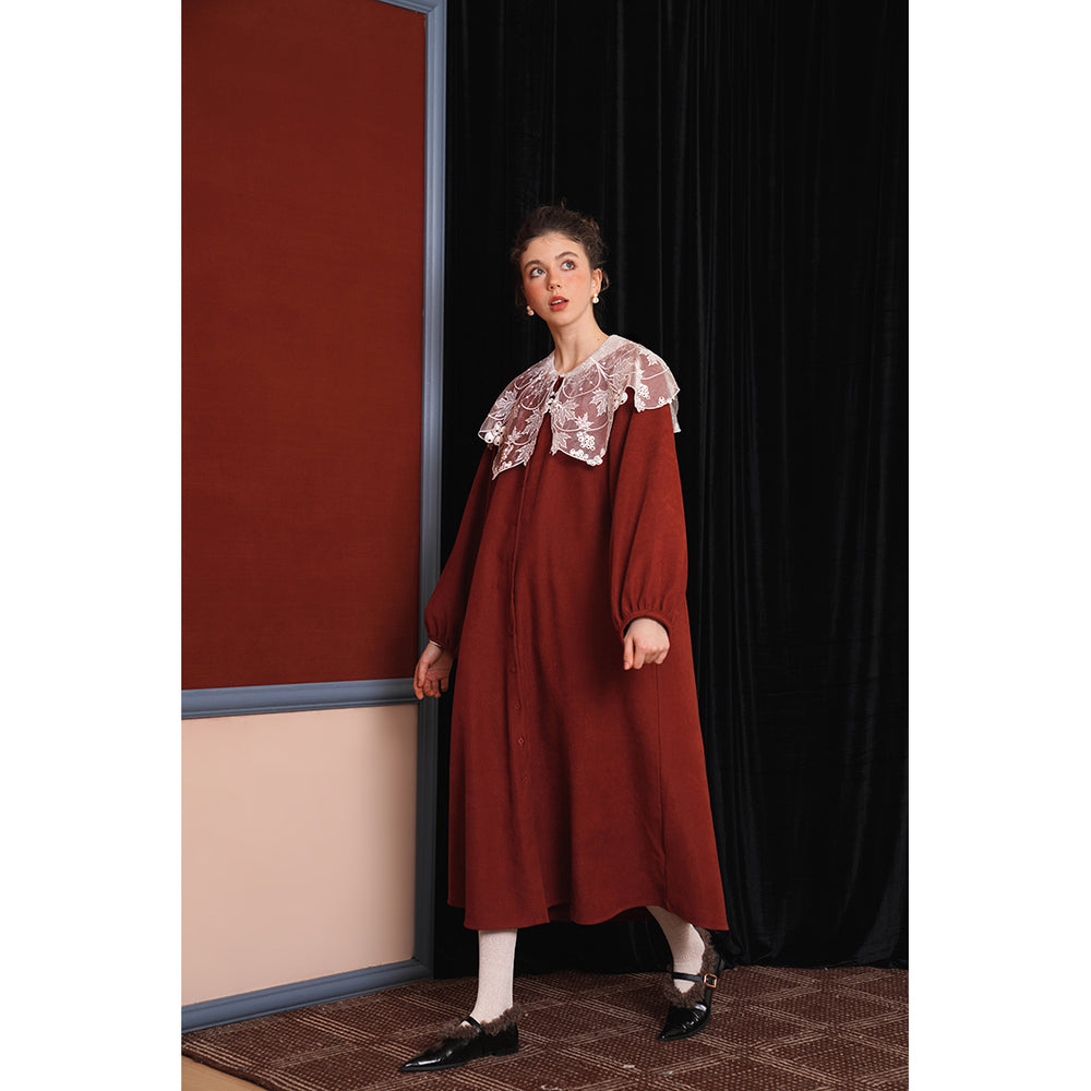 赤煉瓦色ロングコートワンピース – ManusMachina