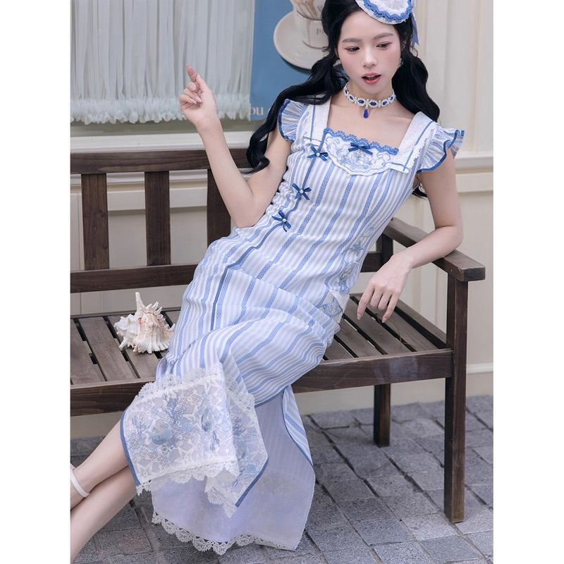 海の女神の刺繍ワンピース