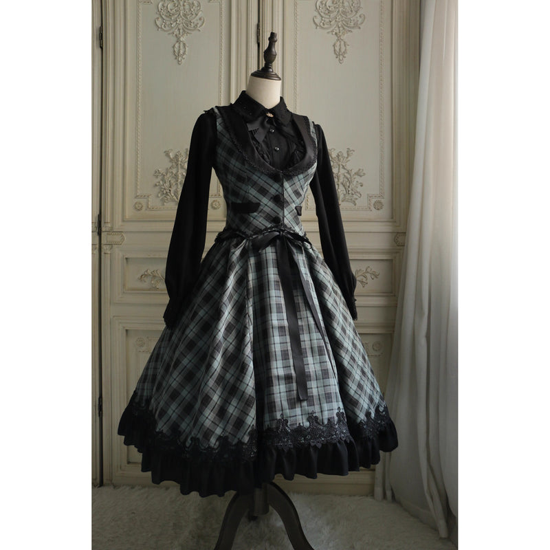 灰緑の格子柄ベスト[2026年3月下旬-4月下旬発送予定]