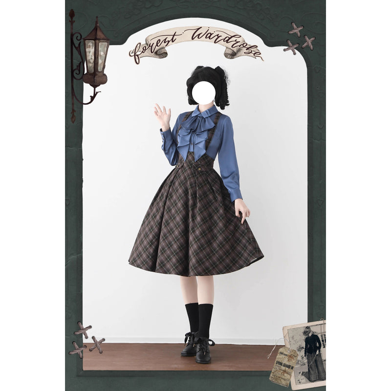 英国のお嬢様のクラシカルジャンパースカート - Olive Gray Checked[2025年12月中旬発送予定]