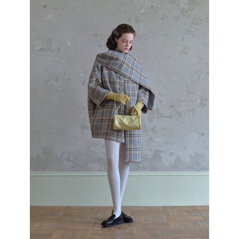 Gray and Yellow Plaid Scarf Coat