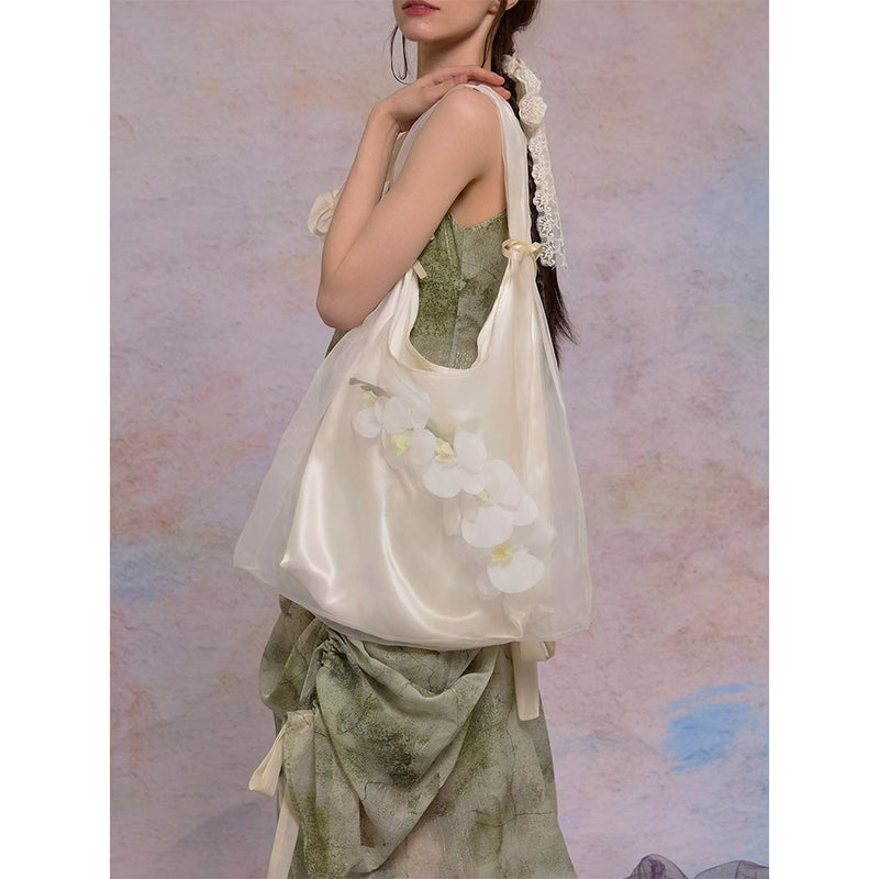胡蝶蘭の花のショルダーバッグ - Ivory