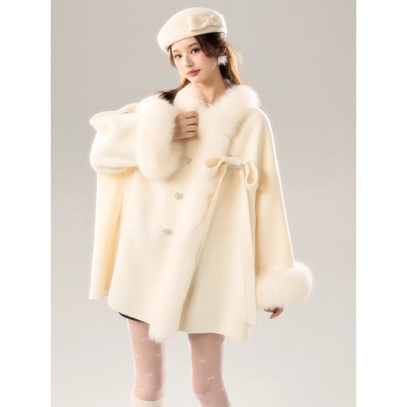 Romantic Ribbon Fur Wool Coat