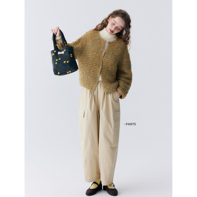 Gold Green Wool Knit Cardigan