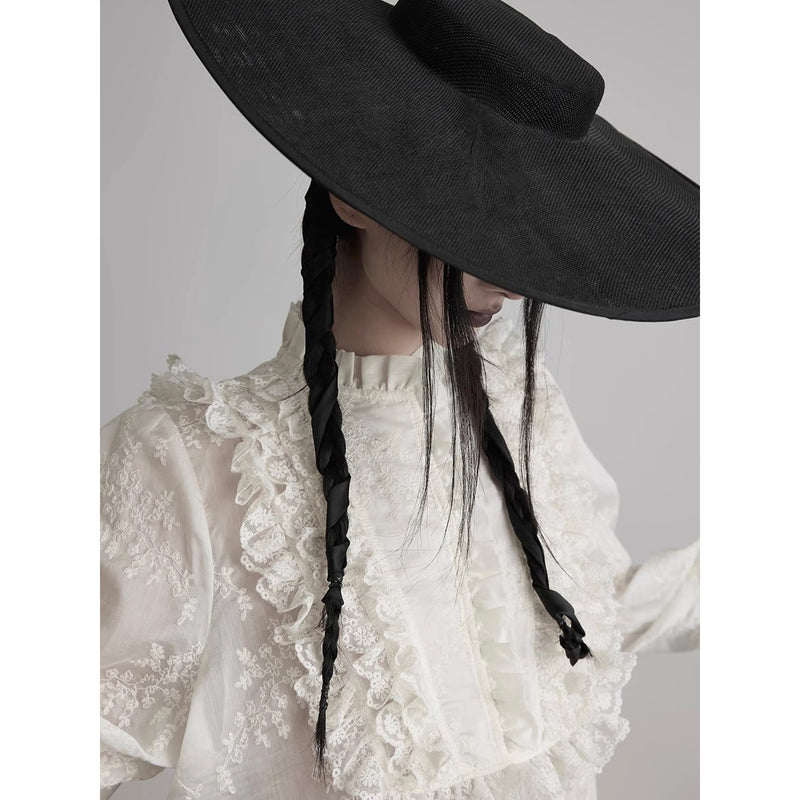 Floral Embroidered Lace Frill Blouse