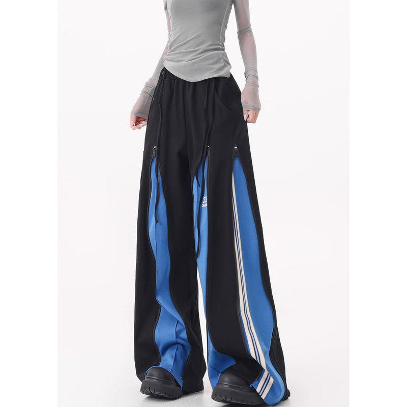 Blue Switching Wide Track Pants