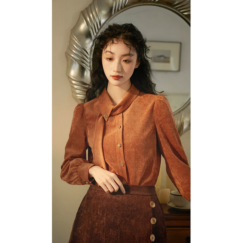 Orange Brown Corduroy Blouse