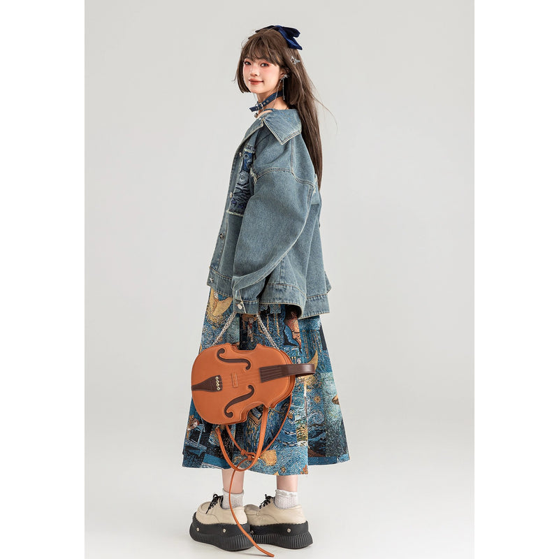 星月夜の刺繍デニムジャケット