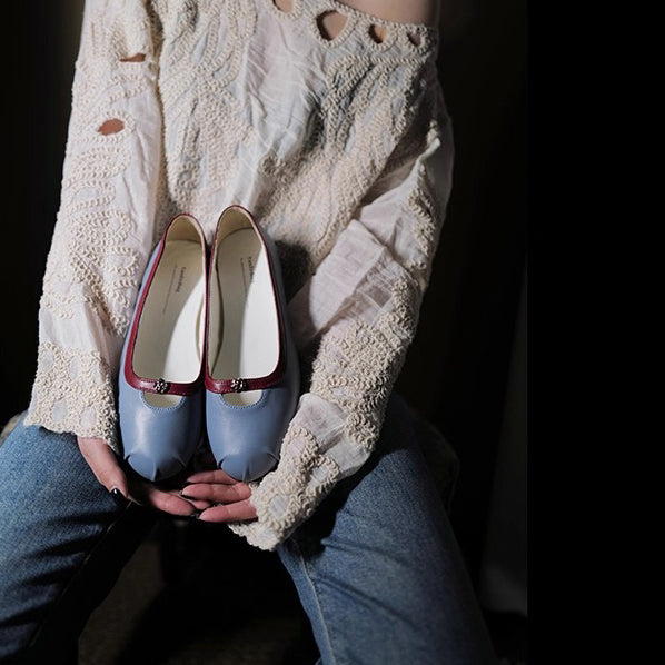 Camellia Round Toe Ballet Shoes - Smoke Blue