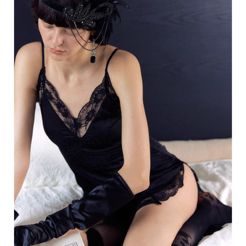 Nightgown with Lace and Satin Straps for a Noblewoman