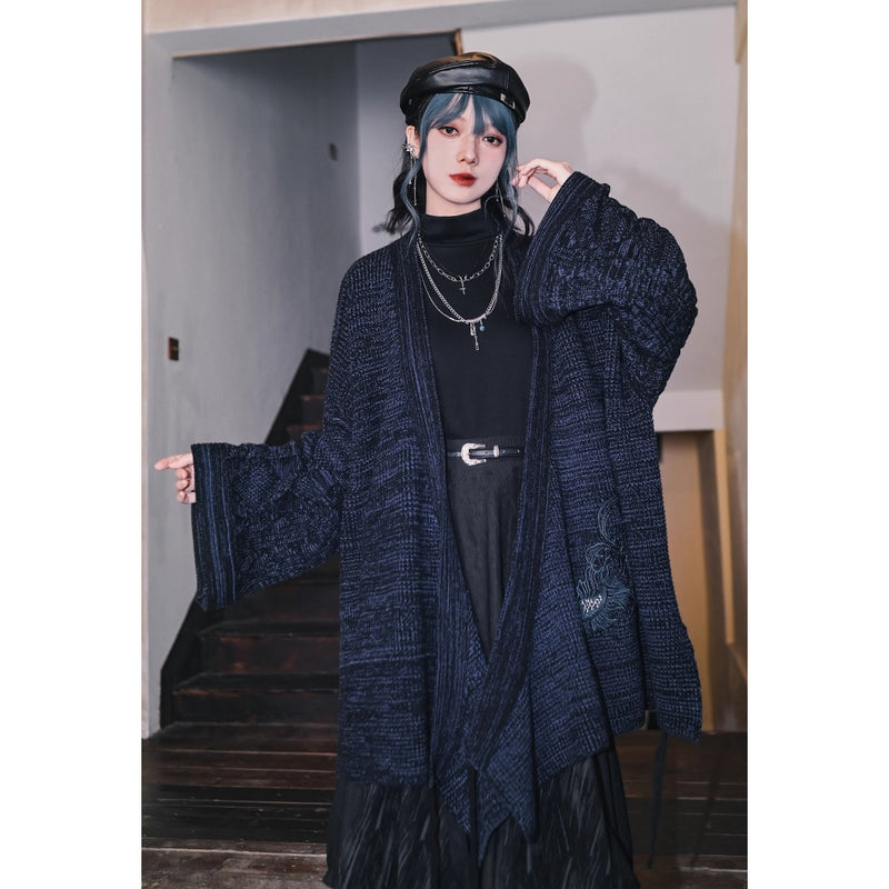 闘魚の刺繍ニットカーディガン